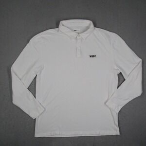WillBO Mens Long Sleeve Polo Shirt White Cotton Spandex Logo Size XX Made in USA